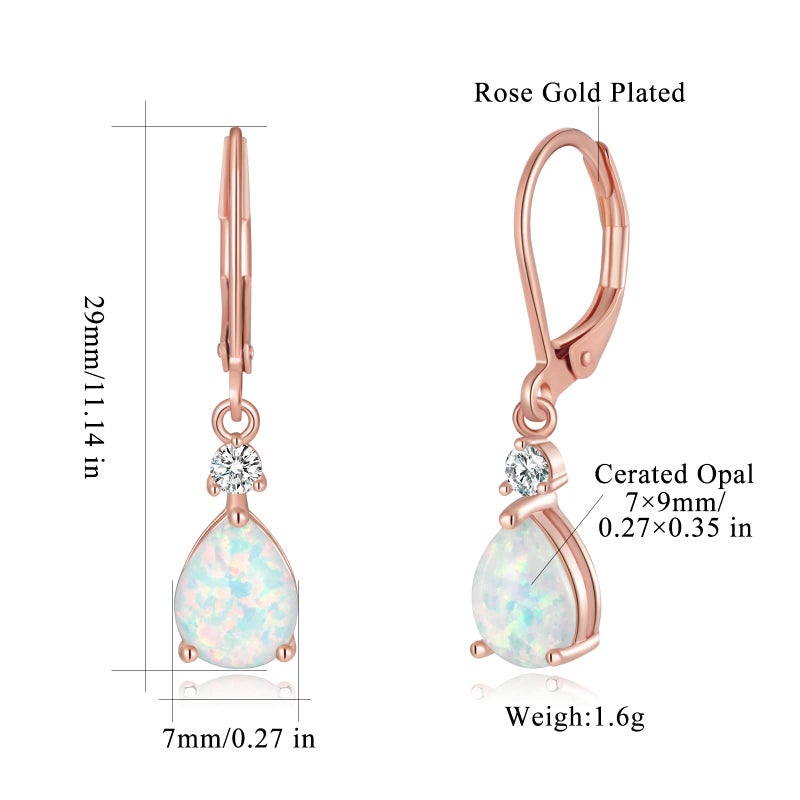 CiNily Rose Gold Plated Teardrop Opal Dangle Earrings for Women Leverback Drop Gemstone Earrings - Image 3